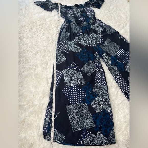 Earthbound Trading Co. | Navy Patchwork Off the Shoulder Jumpsuit - Picture 5 of 6